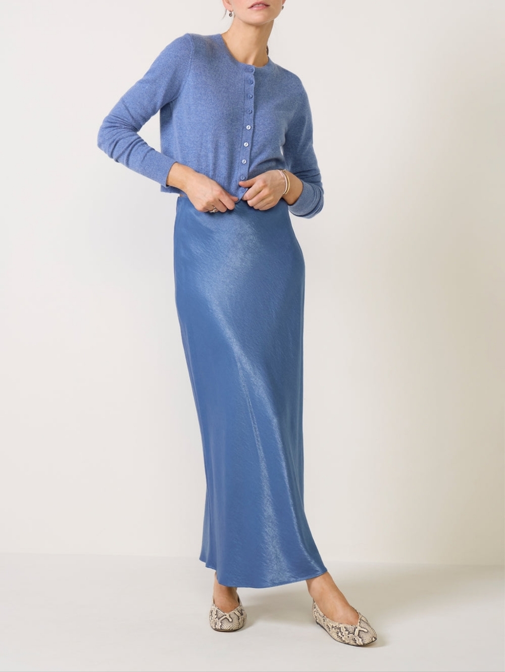 Favorite Daughter Blue Satin Maxi Slip Skirt